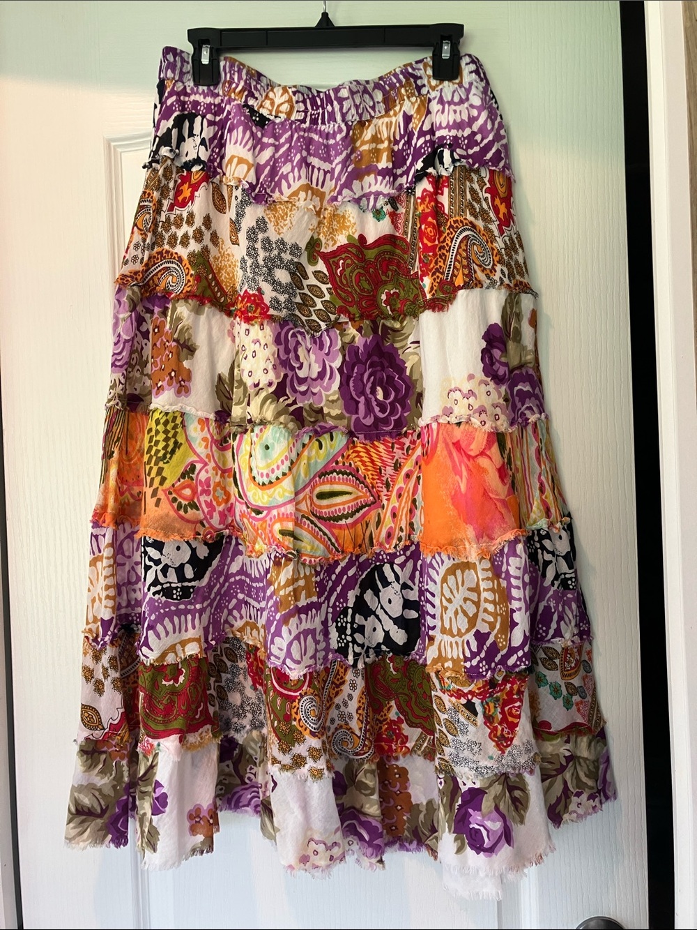 new directions Purple Multi Floral Paisley Tiered Maxi Skirt